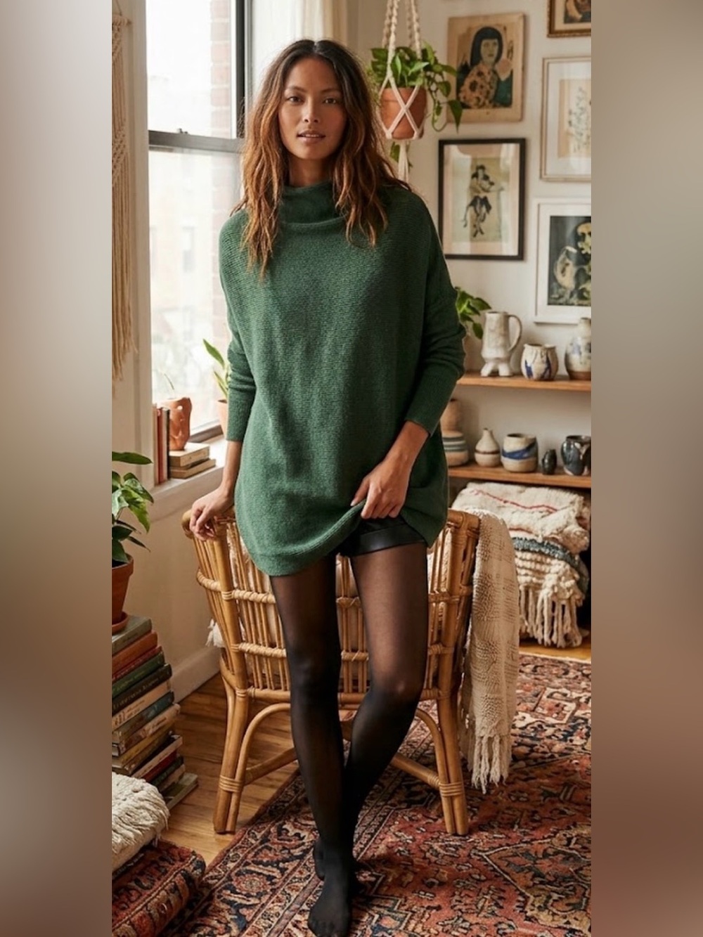 Free People Ottoman slouch Sweater in Forest Green